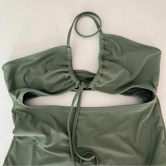 Aerie Ruched Cut Out One Piece Sage/Moss Swimsuit Medium - Picture 2 of 8